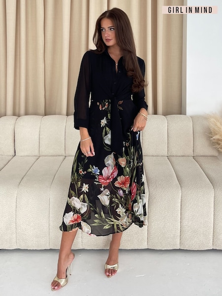 Musta Kukallinen  - Girl In Mind Isabella Tie Front Shirt Dress (E92793) | €87