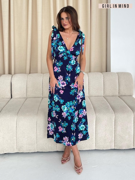 Girl In Mind Navy Floral Beverly  Ditsy Tie Shoulder Midi Dress (E92799) | € 31