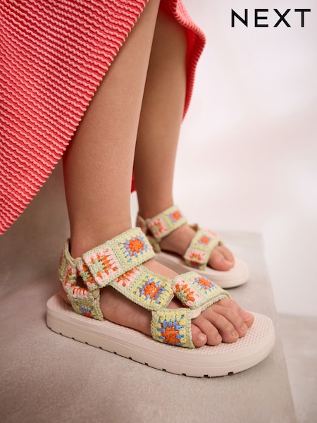 Sage Green Crochet Crochet Trekker Sandals (E92864) | ₪75 - ₪88