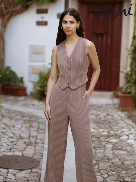 Yumi Pinstripe Cotton And Ramie Wide Leg Trousers (E92892) | 291 LEI