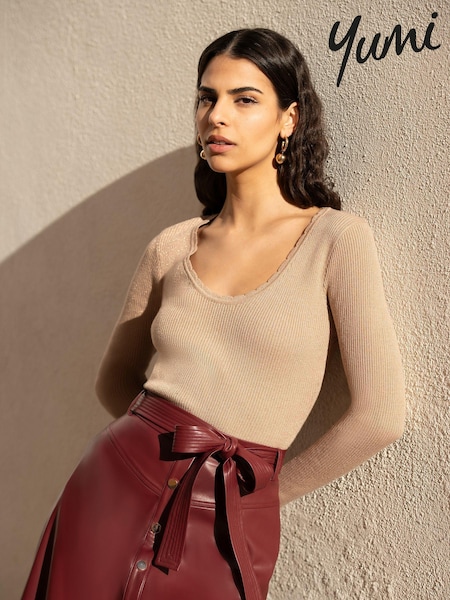 Yumi Gold Metallic Knitted Ribbed Top (E92896) | €61