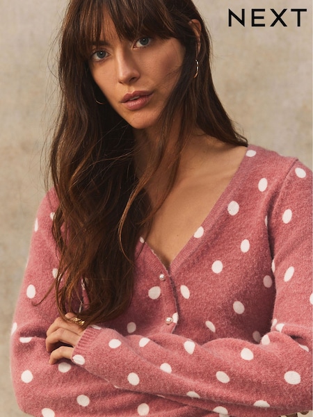 Rjava pikčasta - Pearl Button Cardigan (E92903) | € 30