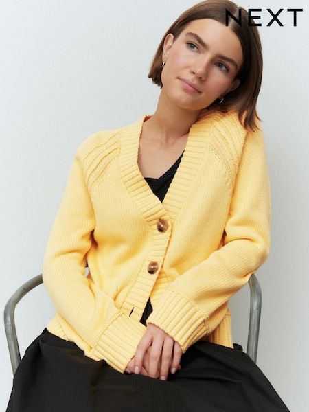 Rumena - 100% Cotton V-Neck Long Sleeve Knitted Cardigan (E92915) | € 27