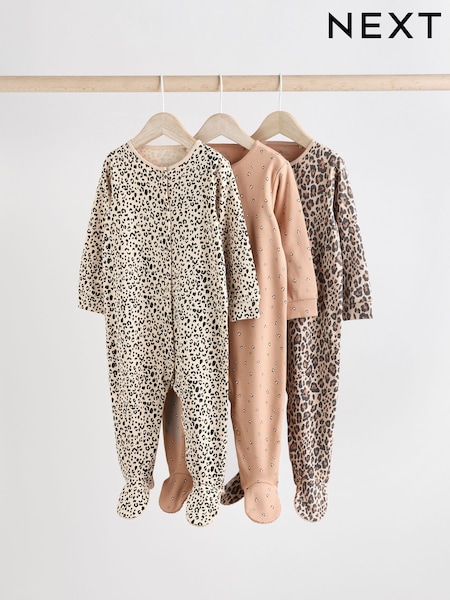 Marrón - Baby Animal Print 100% Cotton Sleepsuits 3 Pack (0mths-2yrs) (E92933) | 25 € - 28 €