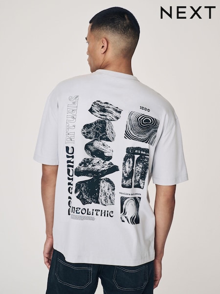 Light Grey Relaxed Fit Graphic Print T-Shirt (E92947) | 89 QAR