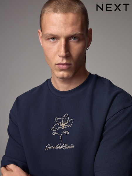 Navy Relaxed Fit Graphic Print Heavyweight T-Shirt (E92949) | €19