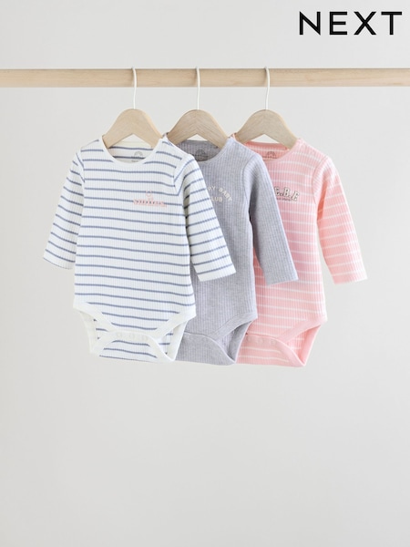 Eslogan rosa - Baby Long Sleeve Ribbed 100% Cotton Bodysuits 3 Pack (E92957) | 17 € - 19 €