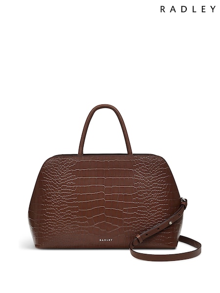 Radley Medium Liverpool Street Icon Faux Croc Effect Zip Top Grab Brown Bag (E92998) | €356