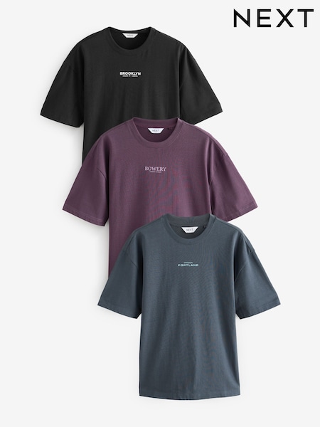 Purple/Blue/Black Relaxed Fit Graphic Print Heavyweight 100% Cotton T-Shirt (E93042) | 247 QAR