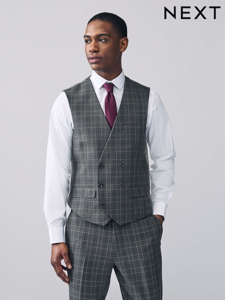 Charcoal Grey Trimmed Check Suit Waistcoat (E93047) | €48