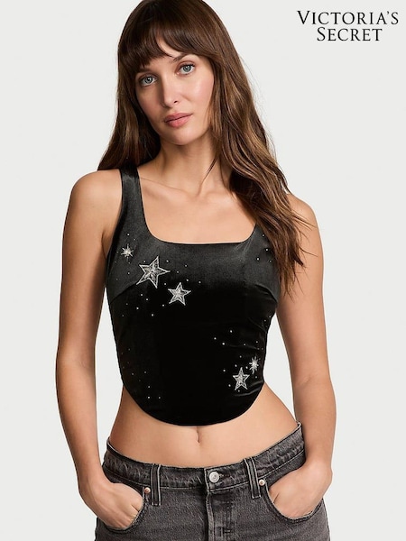 Victoria's Secret Black Velvet Star Shine Corset Bra Top (E93058) | €31