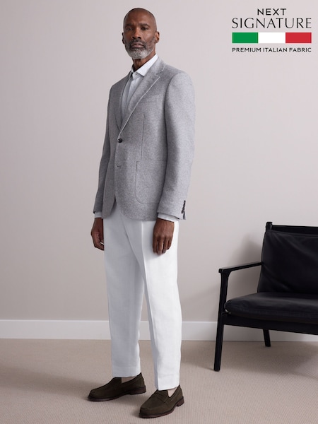 Light Grey Slim Fit Nova Fides Italian Fabric Textured Cotton Blend Blazer (E93119) | ₪410