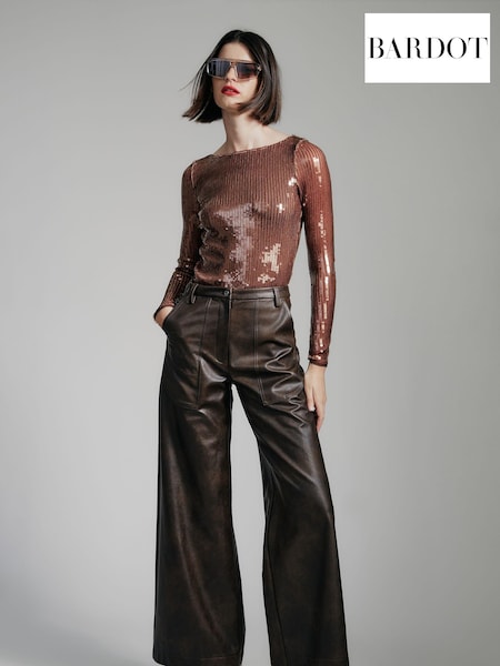 Bardot Brown Vegan Leather Wide Leg Trousers (E93140) | €63