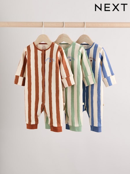 Cream/Blau - Baby Footless Sleepsuits 3 Pack (0mths-3yrs) (E93183) | 28 € - 31 €