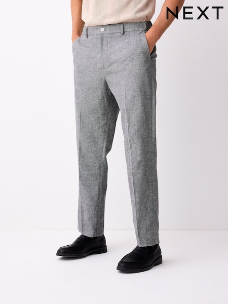 Grey Linen Blend Texture Suit Trousers (E93216) | €57