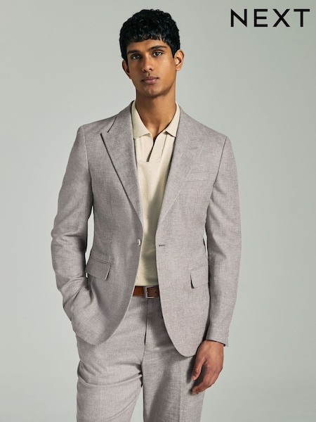 Stone Linen Blend Texture Suit Jacket (E93219) | €102