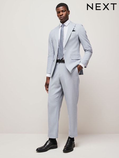 Blue Linen Blend Texture Suit Jacket (E93221) | €101