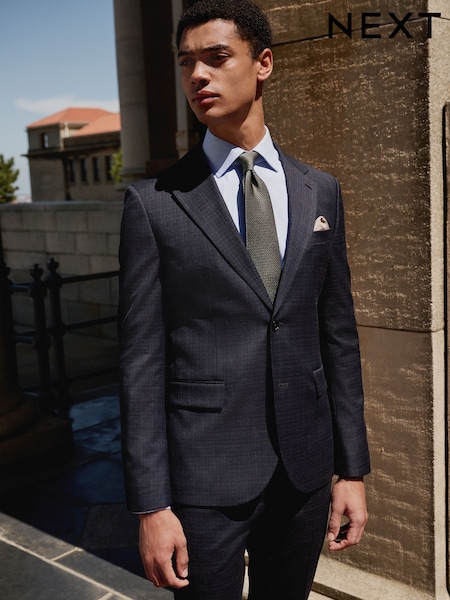 Navy Skinny Fit Check Texture Suit Jacket (E93229) | 416 QAR