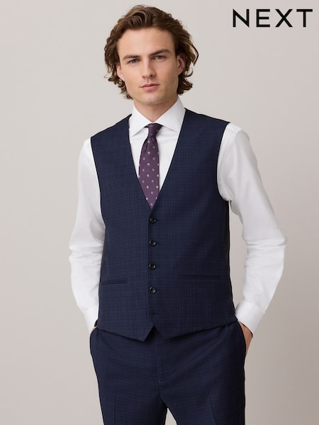Navy Check Texture Suit Waistcoat (E93231) | €48