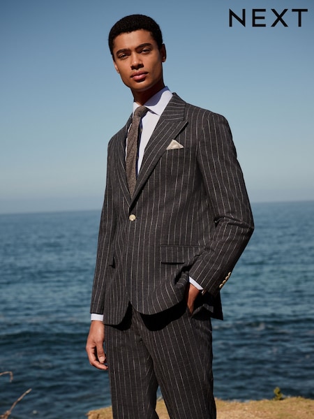 Navy Regular Fit Striped Suit Jacket (E93238) | €101