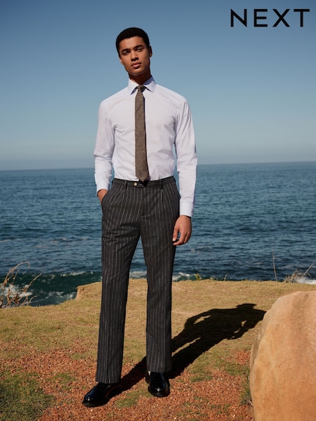 Navy Regular Fit Striped Suit Trousers (E93239) | 247 QAR