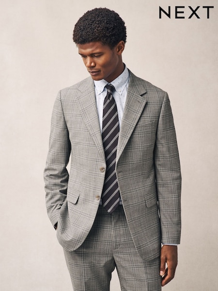 Taupe Tailored Fit Check Texture Suit Jacket (E93241) | €131