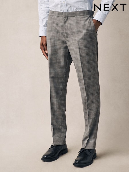 Taupe Tailored Fit Check Texture Suit Trousers (E93242) | € 97