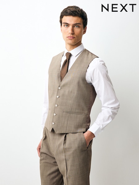 Taupe Striped Herringbone Suit Waistcoat (E93263) | €64