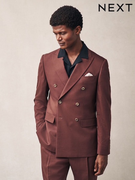 Rust Brown Slim Fit Suit Double Breasted Jacket (E93264) | €117