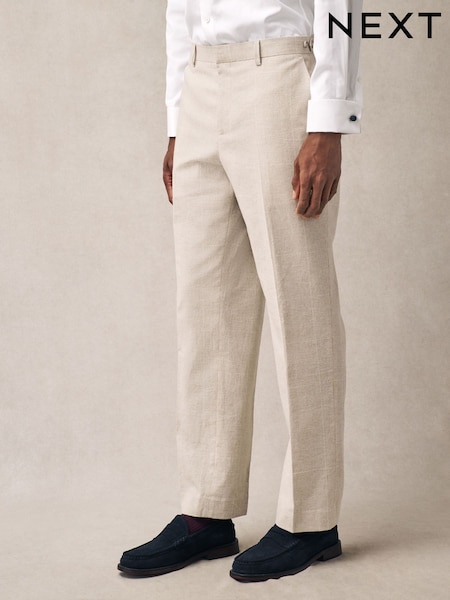 Neutral Regular Fit Linen Blend Check Suit Trousers (E93269) | R$ 480