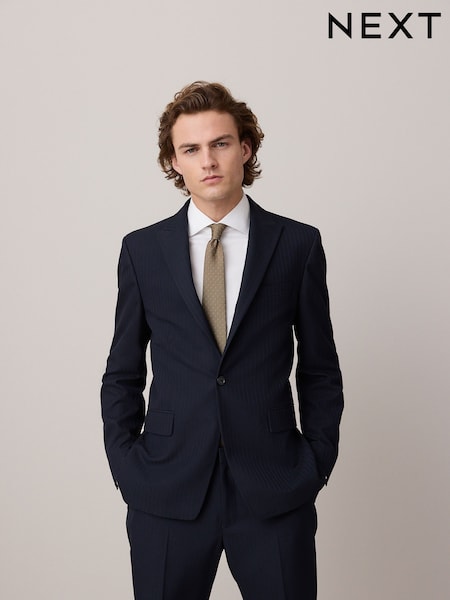 Navy Slim Fit Striped Suit Jacket (E93274) | €95