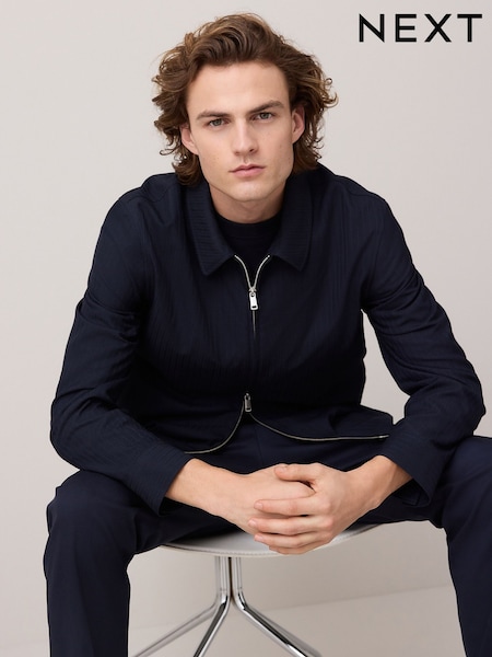 Navy Blue Striped Suit Shacket (E93276) | AED258