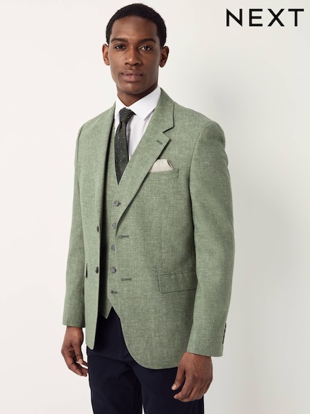 Green Tailored Fit Linen Blend Texture Suit Jacket (E93282) | € 148
