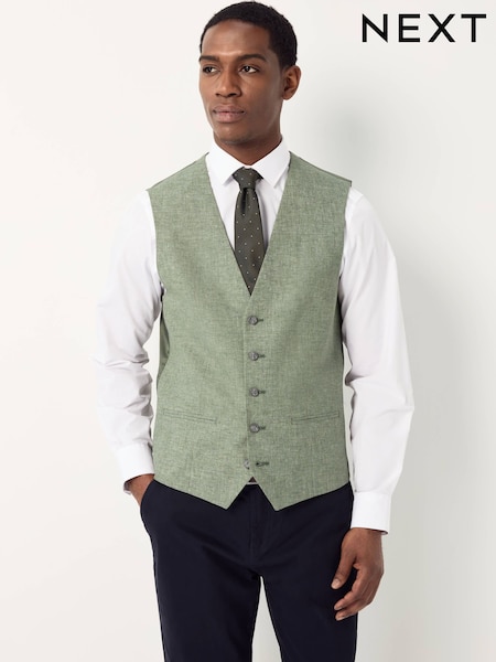 Зелений - Textured Linen Suit Waistcoat (E93284) | 1 857 грн