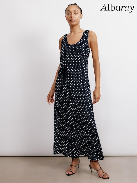 Albaray Blue Spot Godet Maxi Dress (E93296) | 413 LEI