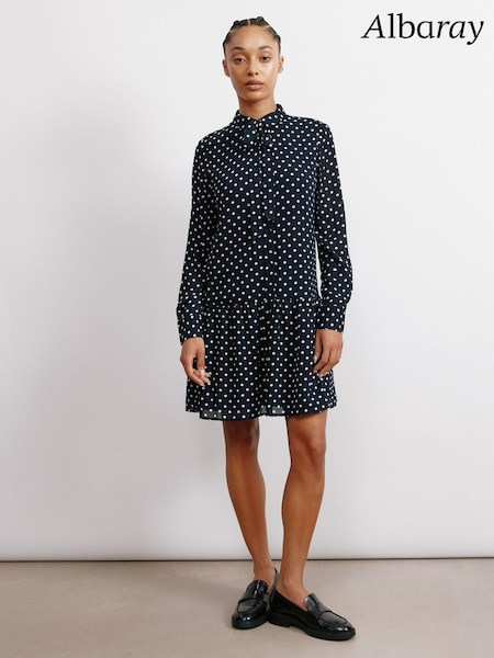 Albaray Blue Spot Tie Neck Dress (E93302) | €57
