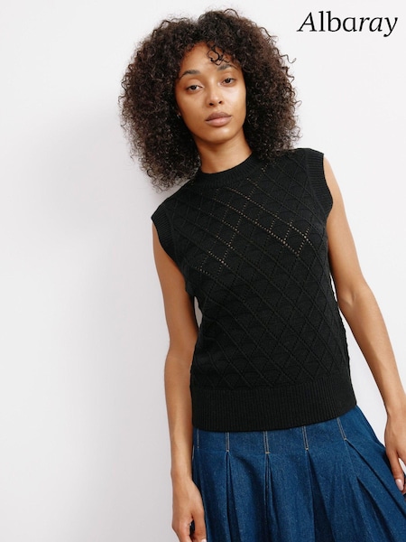 Albaray Pointelle Knit Black Tank (E93310) | 271 LEI