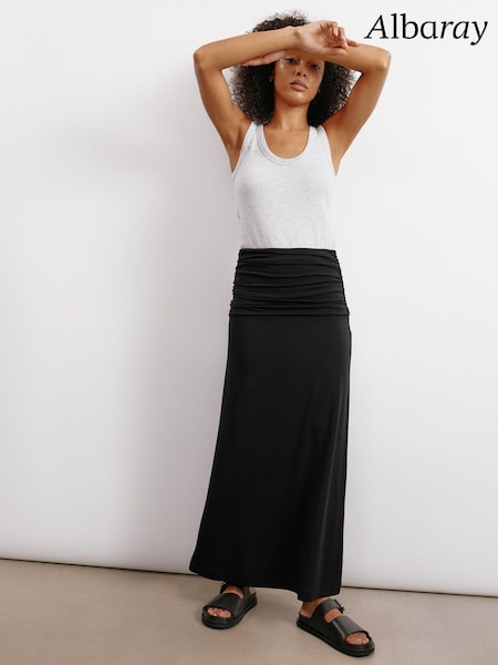 Albaray Ruched Waist Jersey Black Skirt (E93316) | AED189