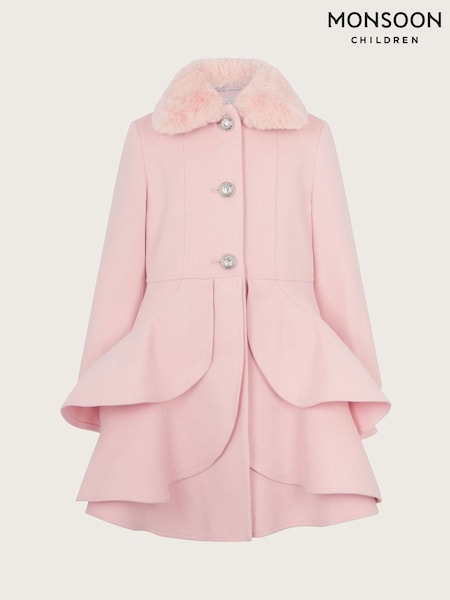 Monsoon Pink Asher Faux Fur Collar Skirt Coat (E93417) | AED67 - AED266