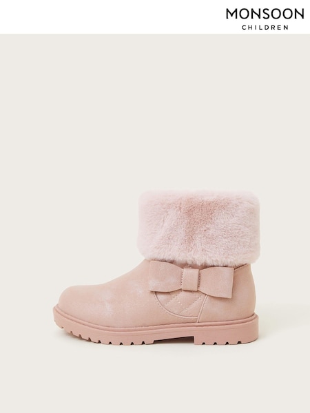 Monsoon Pink Bow Faux Fur Cuff Boots (E93419) | R$ 375 - R$ 415