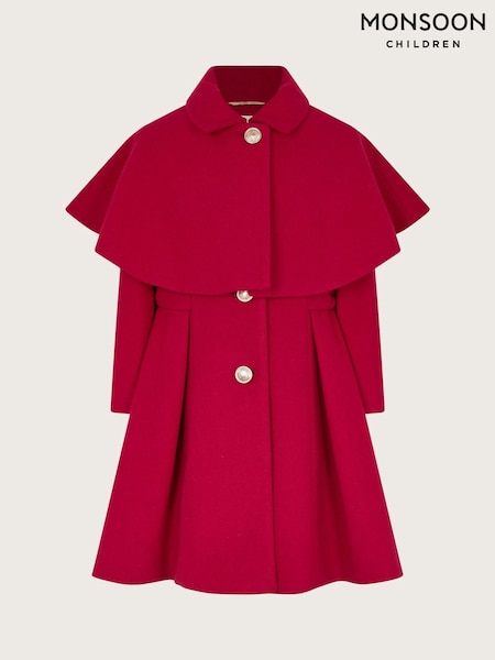 Monsoon Red Detachable Cape Collared Coat (E93432) | AED231 - AED266