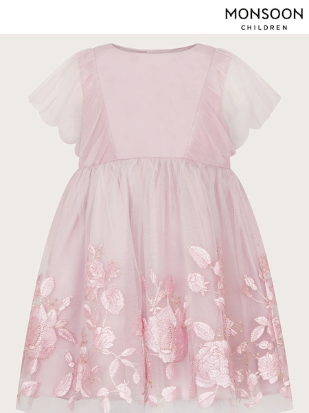 Monsoon Pink Baby Dahlia Floral Embroidered Dress (E93456) | AED391