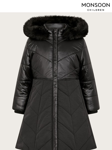 Monsoon Faux Fur Hooded A-Line Puffer Coat (E93458) | 268 LEI - 312 LEI