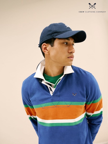 Crew Clothing Company Blue Long Sleeve Embroidered Stripe Rugby 100% Cotton Shirt (E93513) | €50