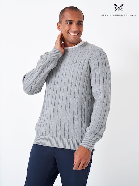 Crew Clothing Grey 100% Cotton Oarsman Cable Knit Crew Neck Jumper (E93520) | €86