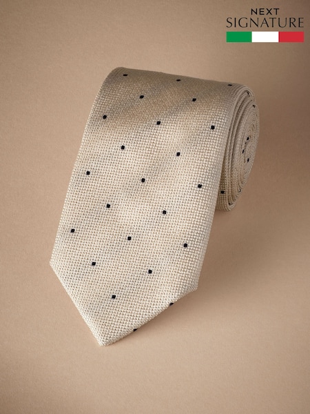 Neutraali Ruskea/Navy Sininen - Signature Made In Italy Polka Dot Tie (E93537) | €48