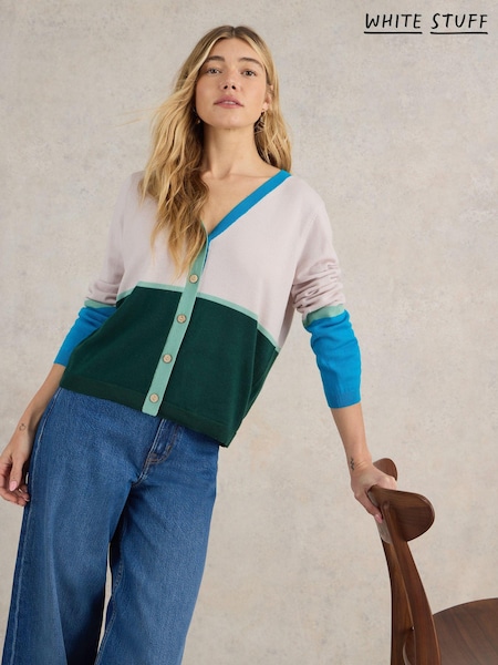 White Stuff Natural Colour Block Merino Cardigan (E93627) | AED265