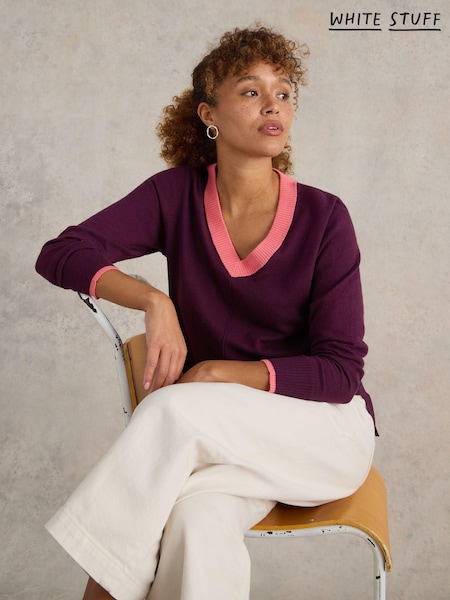 White Stuff Purple Maggie V-Neck Jumper (E93629) | €51