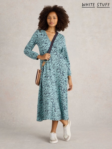 White Stuff Blue Megan Jersey Midi Dress (E93638) | R$ 640