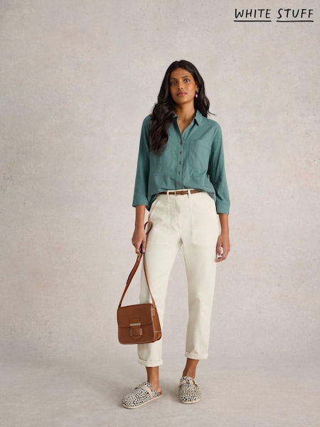 White Stuff Green Missy Longline Mix 100% Cotton Shirt (E93648) | 159 QAR
